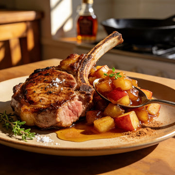 Dry-Aged Pork Chops with Maple-Glazed Apples